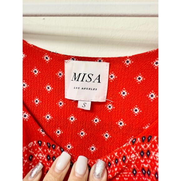 Misa Los Angeles Larsen Cold-Shoulder Bohemian Printed Midi A-Line Dress Red S - Picture 4 of 6